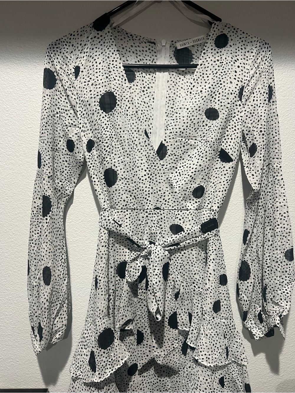 Hello Molly White Long Sleeve Polka Dot Wrap Dress